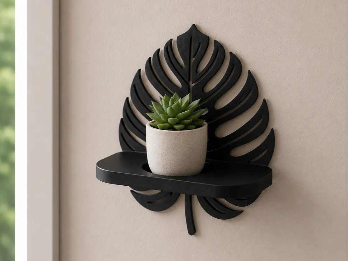 Monstera Vazolu Mini Duvar Rafı