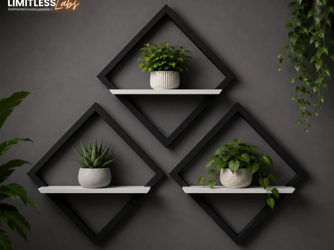 Diamond Bloom Dekoratif Duvar Rafı 3'lü - Geniş Form